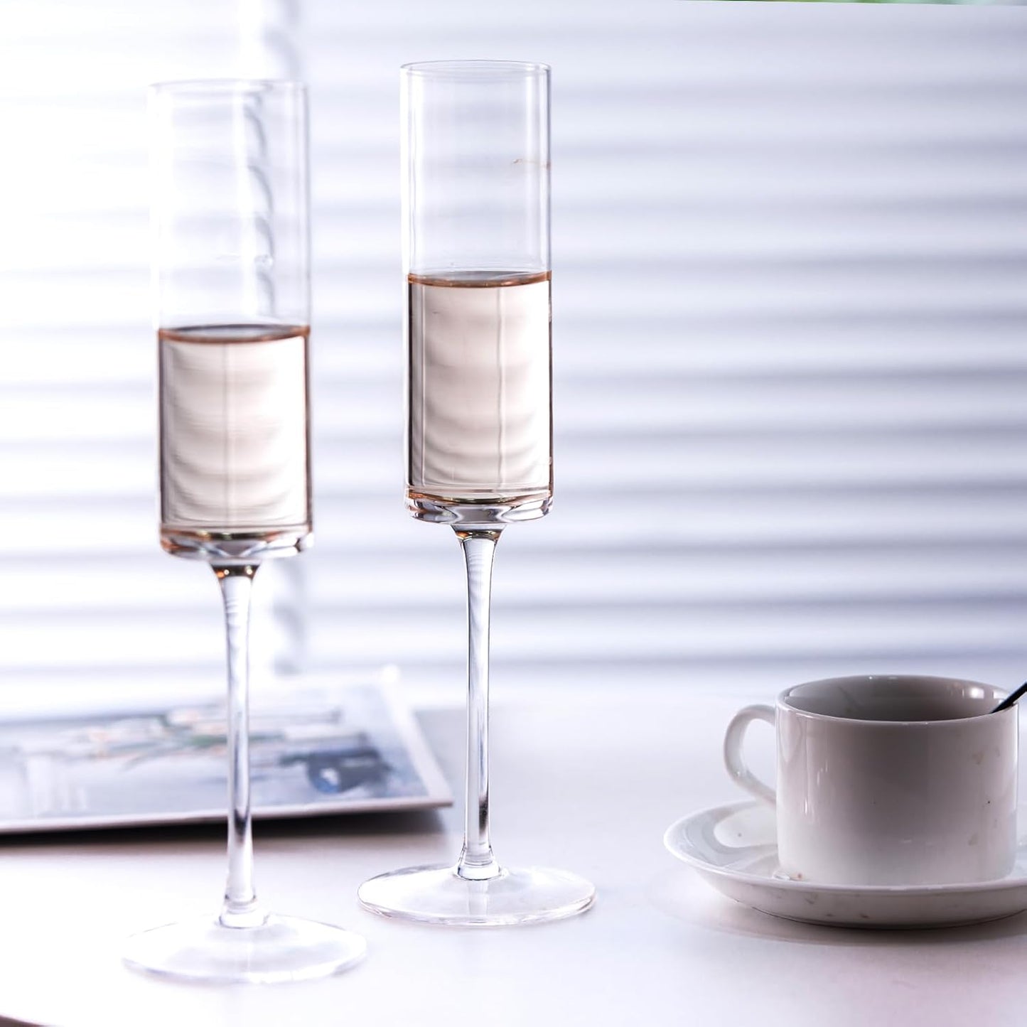 BACLIFE Crystal Champagne Flutes Set of 6 - Hand Blown Champagne Glasses With Long Stem - 6.5 oz Elegant Sparkling Wine Stemware - Unique Gift for Mother's Day,Birthday,Wedding - Clear