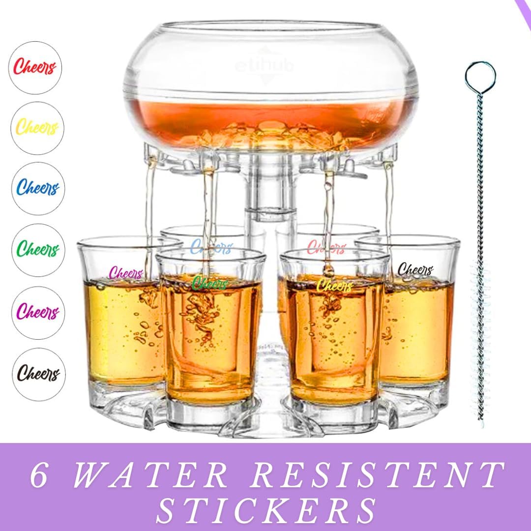 Shot Glass Dispenser And Holder - Party Drink Set For Liquor With 6 Glasses, Cool Glass Shots Game Accessories, Cute Of Fountains Fun 6x Pourer Bar Stuff, Unique 21 Birthday Parties Machine