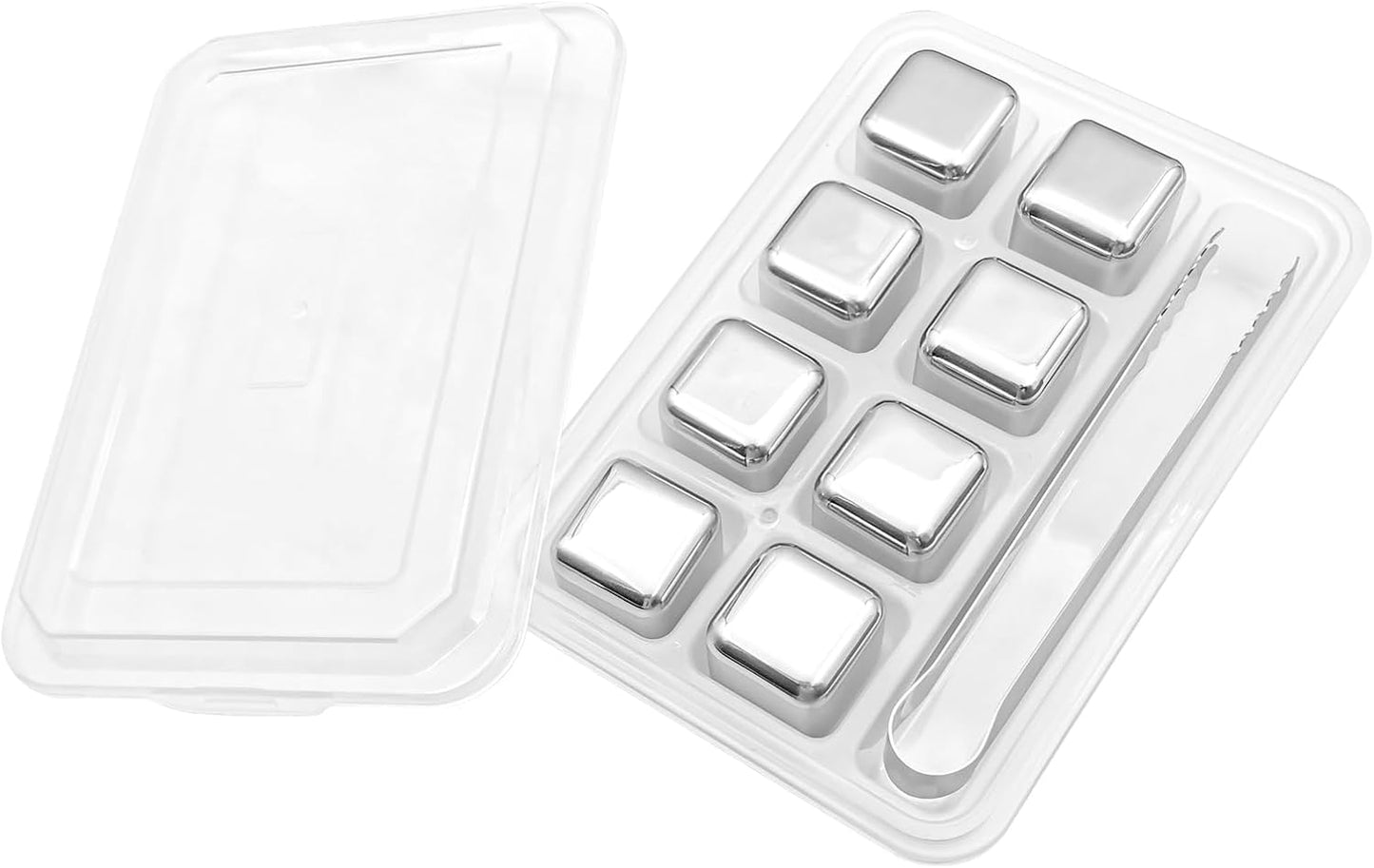 8 pcs Stainless Steel Ice Cubes for Drinks, Reusable Stainless Wine Ice Tong for Whiskey, Vodka, Soda, Wine, Beverage Juice Father's Gifts