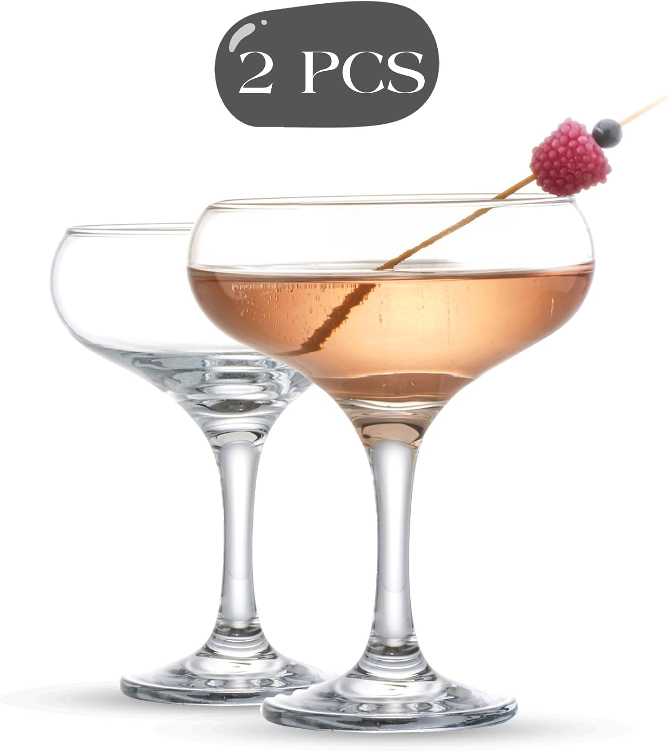 Champagne Cocktail Glasses Set of 2, Elegant Coupe Cocktail Glasses, Martini Glasses, Long Stem Glassware (2 Pcs (9oz/270ml))