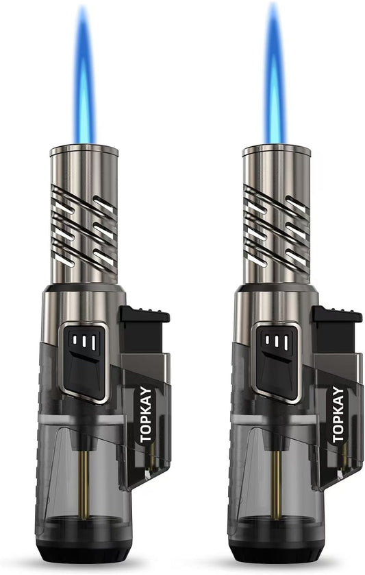 TOPKAY 2 Pack Torch Lighter Jet Flame Butane Lighter Refillable Mini Torch Lighter for Candles Grill BBQ Fireworks Camping (NO PREFILLED)