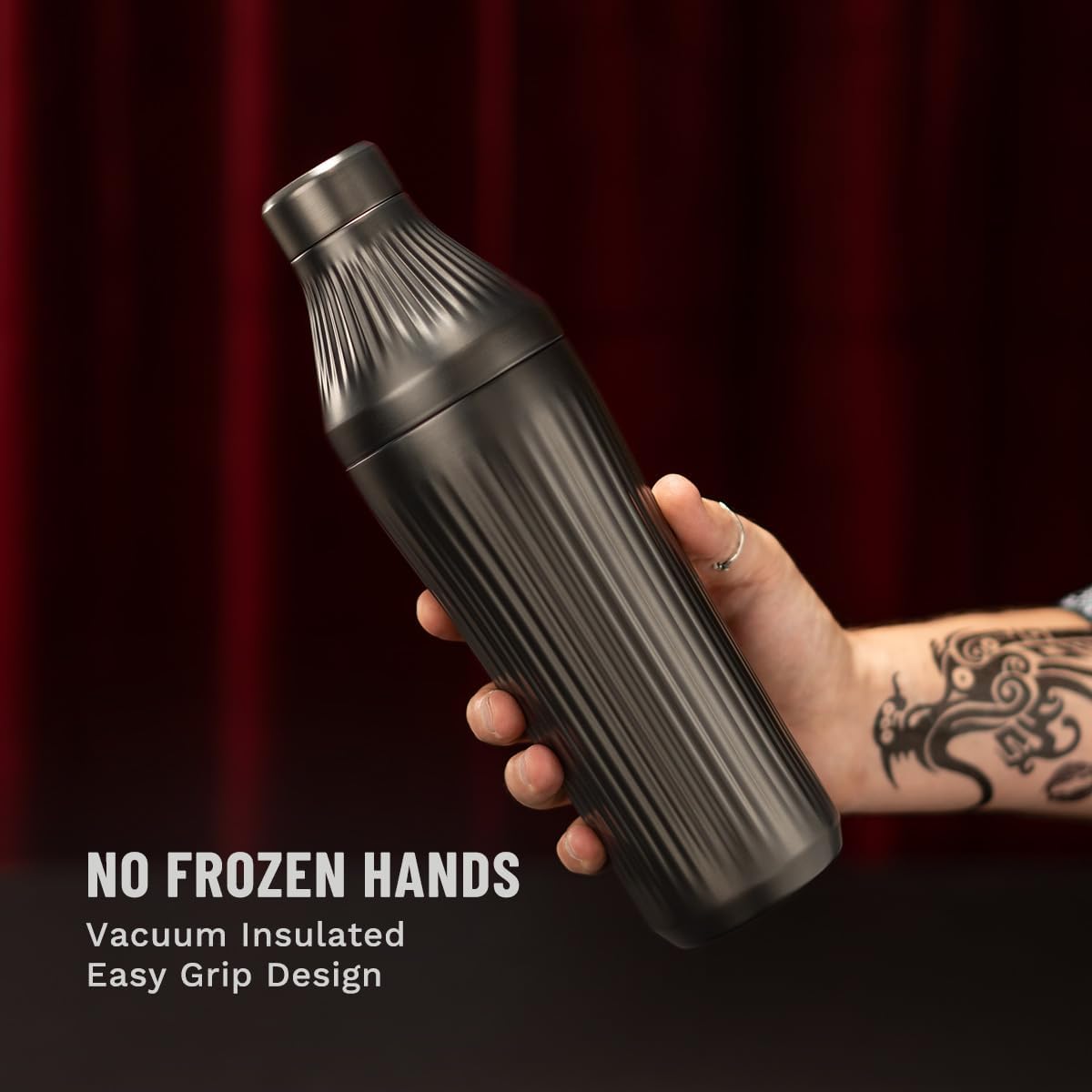 Elevated Craft Diamond Edition Hybrid Cocktail Shaker Set - Premium Vacuum Insulated Gunmetal Black, 28 oz, Includes Built-in Strainer, Precise Measuring Top & XL Polishing Cloth - Martini Shaker