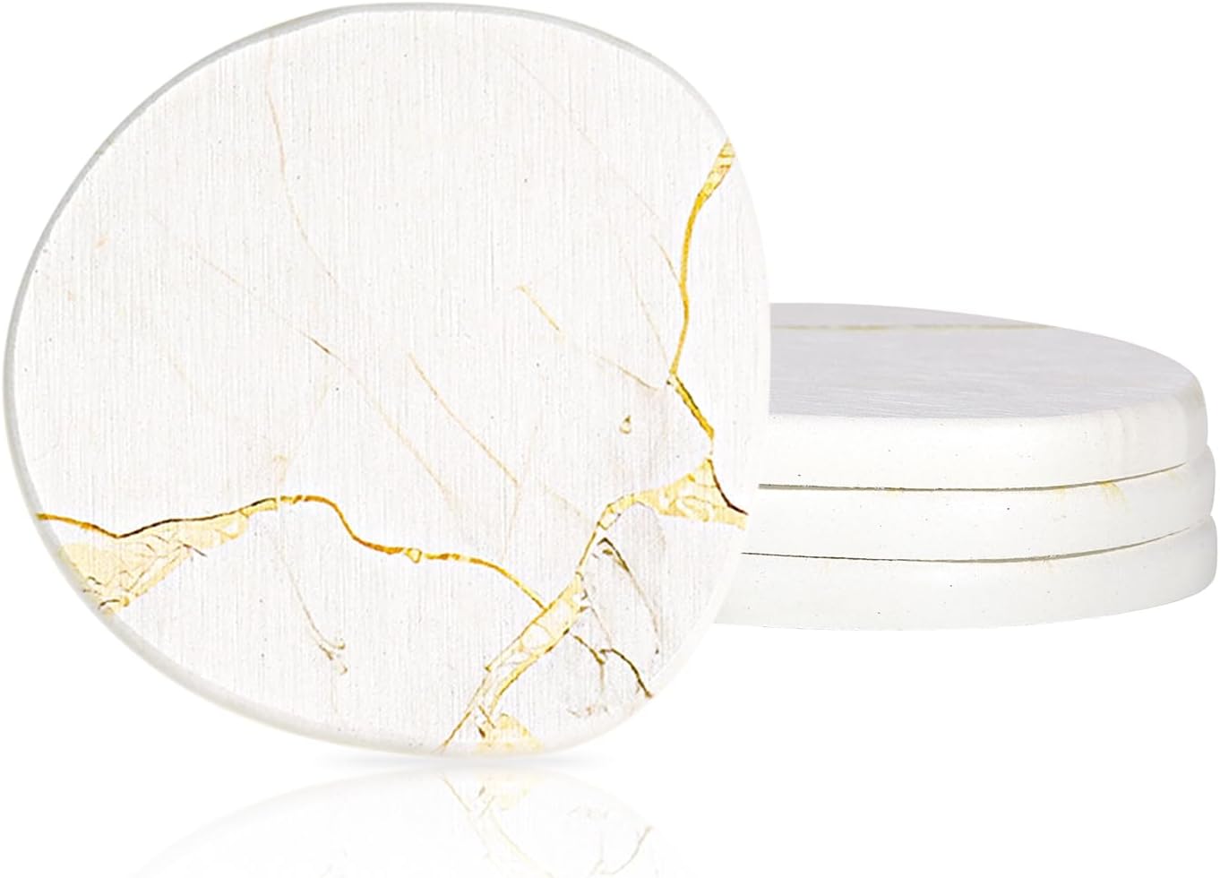 Diatomaceous Earth Coasters Set of 4，Super Absorbent Quick-Dry Heat-Resistant Drink and Coffee Coasters, Modern Stone Irregular Design for Kitchen Counter and Coffee Table (White Coaster)