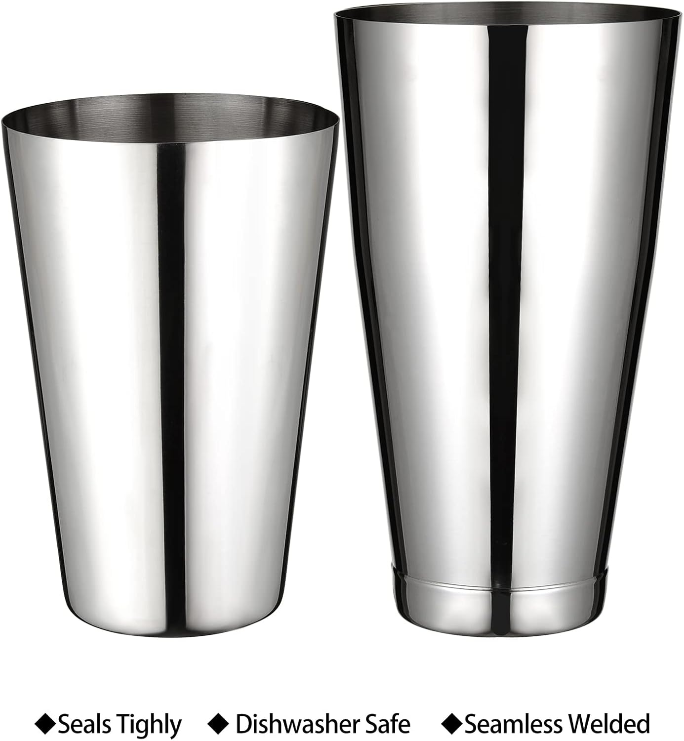Boston Cocktail Shaker Set, Weighted 28oz Unweighted 18oz Shaker Tins, 304 Stainless Steel Leak-Proof Drink Mixer Cup, Metal Bartender Tools for Home Bar & Commercial, Silver