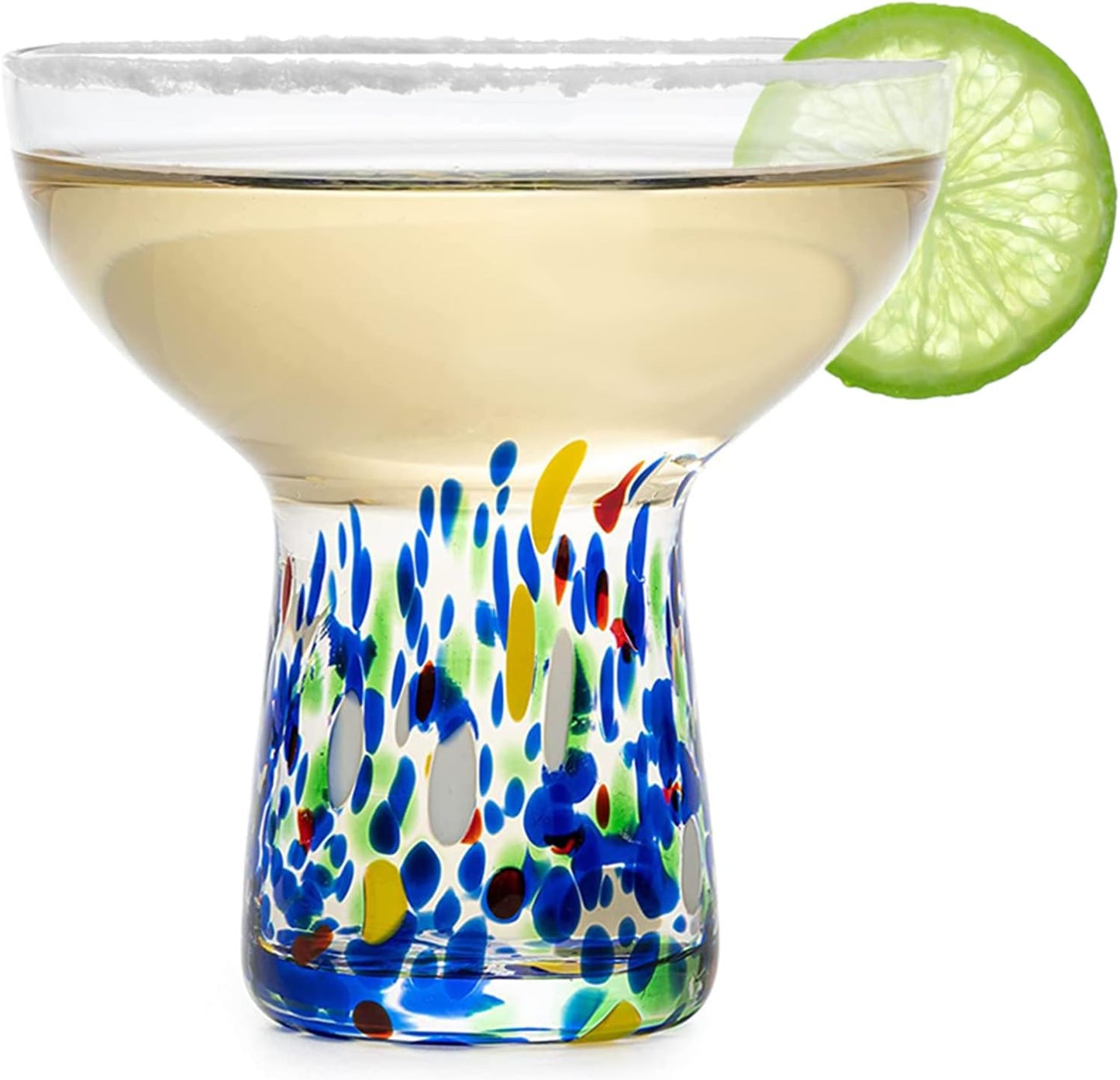 Stemless Margarita Glasses – Set of 4-6oz Luxury Hand Blown Confetti Margaritas, Martini, Cocktails, Water, Wine, Dessert & Champagne Glassware Cinco de Mayo, Hand Blown - Mexican Confetti Glass
