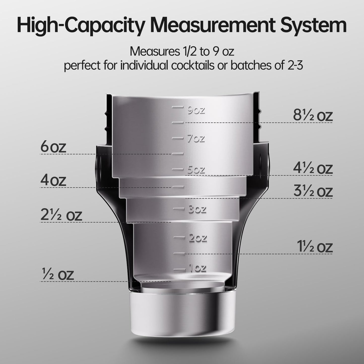 Hybrid Cocktail Shaker Set | Vacuum Insulated Stainless Steel Martini Shaker with Strainer & Jigger Lid | Travel cocktail kit with Bartender Accessory Tools | 30oz | Silver