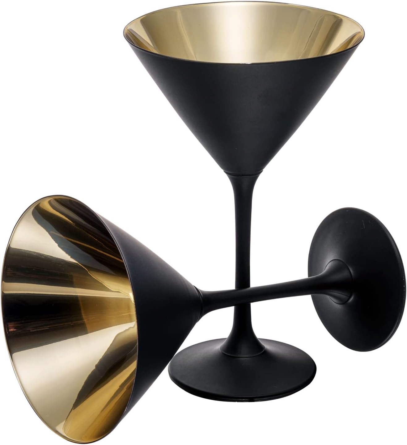 MyGift 8 Ounce Modern Matte Black and Metallic Gold Tone Plated Martini Glasses, Drinking Glass for a Cocktail Party, Wedding, or Anniversary Dinner, Set of 4