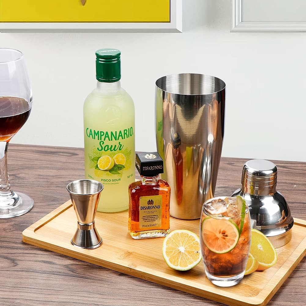 Vabaso 20-Piece Bartender Kit with Stand, Cocktail Shaker Set for Home Bar, 25oz Professional Stainless Steel Bar Tool Set with Cocktail Recipes Booklet, Christmas White Elephant Gifts for Adults Men
