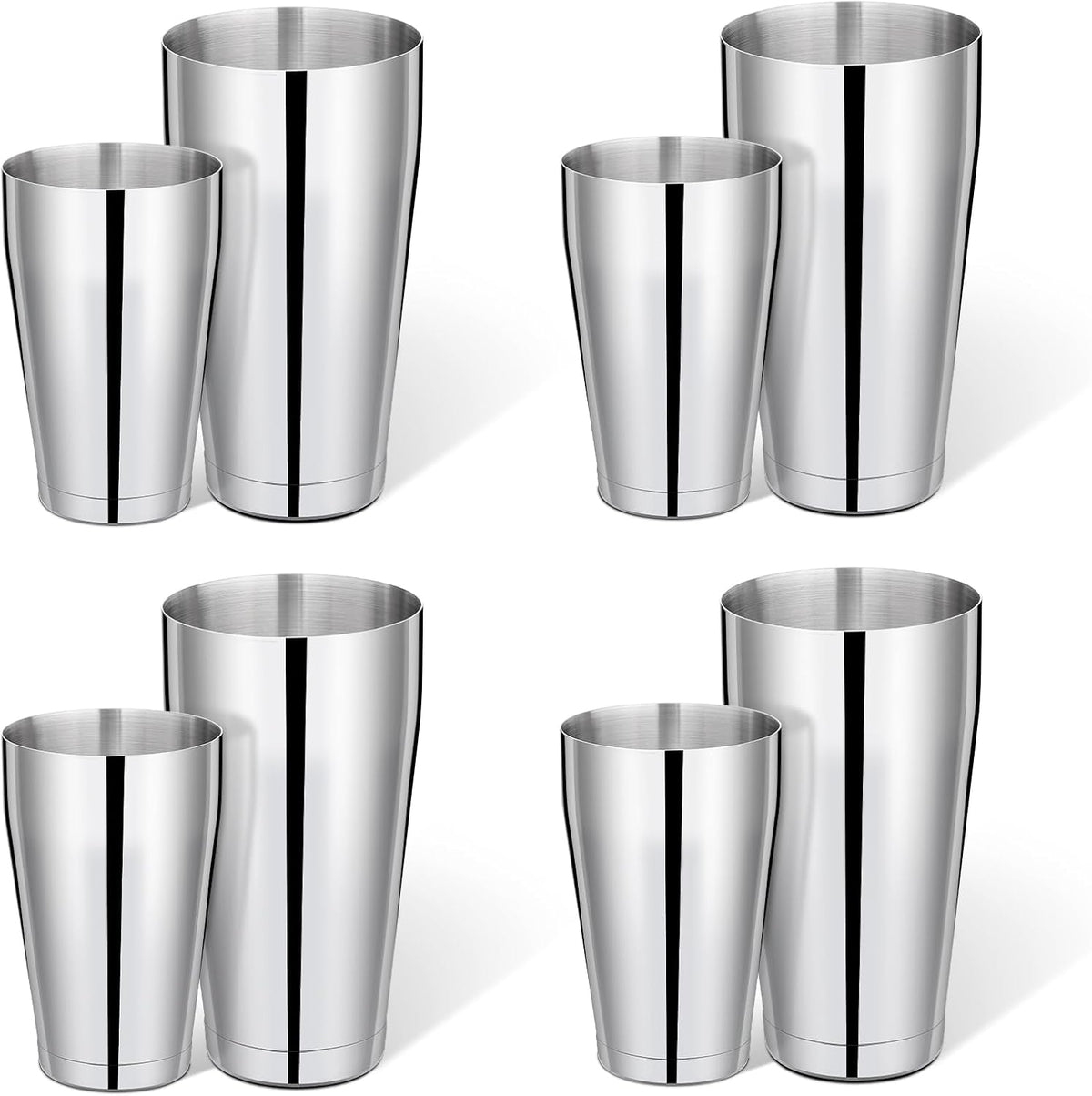 Mwellewm 8 Pcs Cocktail Shaker Boston Shaker Set Professional Bartender Kit Bar Stainless Steel Drink Shaker Bartending Martini Tin with 18oz & 28oz Mixed Alcohol Tool for Beginner(Silver) - Silver