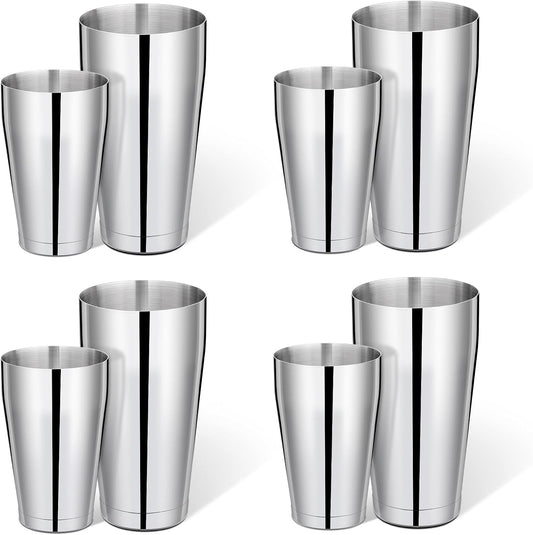 Mwellewm 8 Pcs Cocktail Shaker Boston Shaker Set Professional Bartender Kit Bar Stainless Steel Drink Shaker Bartending Martini Tin with 18oz & 28oz Mixed Alcohol Tool for Beginner(Silver) - Silver