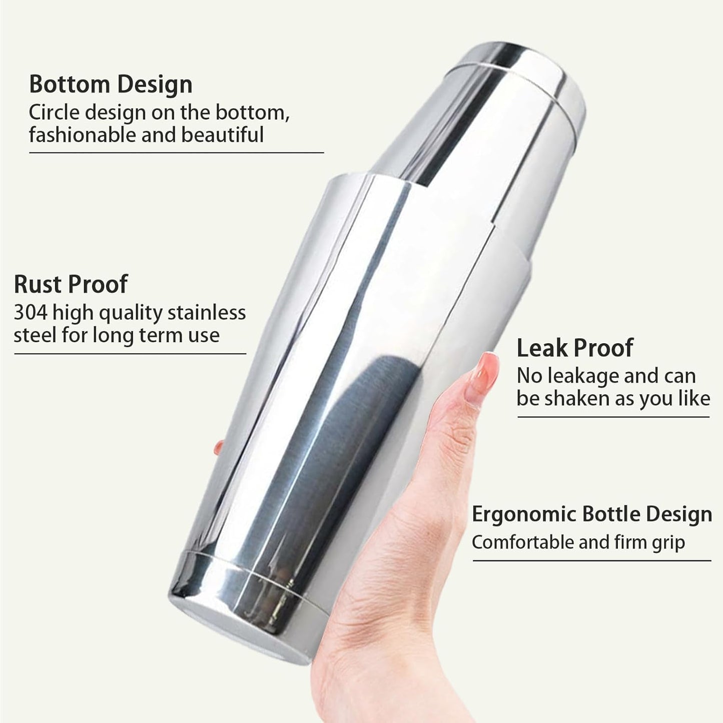 Boston Cocktail Shaker Set, 17 oz and 24 oz Stainless Steel Weighted Shaker Tins, Professional Bar Tools for Bartender, with Strainer and Measuring Cup (Silver)