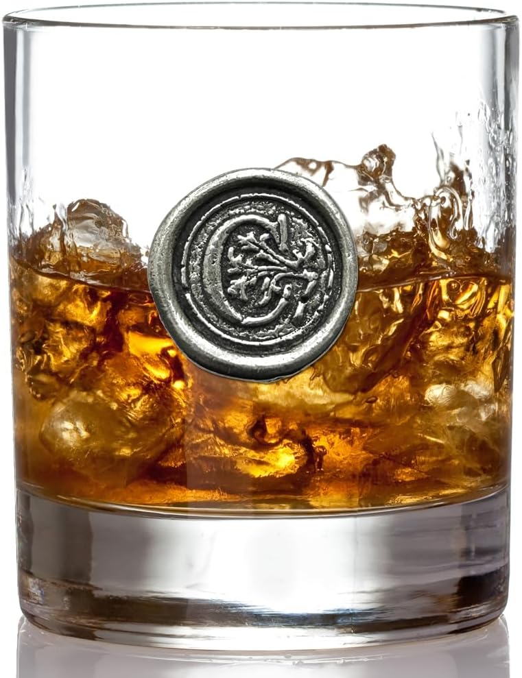 English Pewter Company 11oz Old Fashioned Whiskey Rocks Glass With Monogram Initial - Unique Gifts For Men - Personalized Gifts With Your Choice of Initial (C) MON103