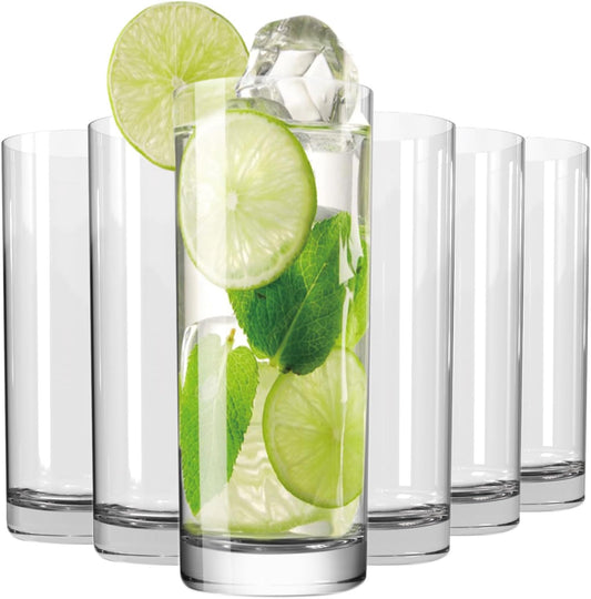 Drinking Glasses Set of 6, 16oz Crystal Highball Glasses, Clear Tall Glass Cups,Water Glass for Kitchen,Tom Collins,Juice,Whiskey,Mojito Cocktail Glasses for Bar Glassware,Gifts for Christmas