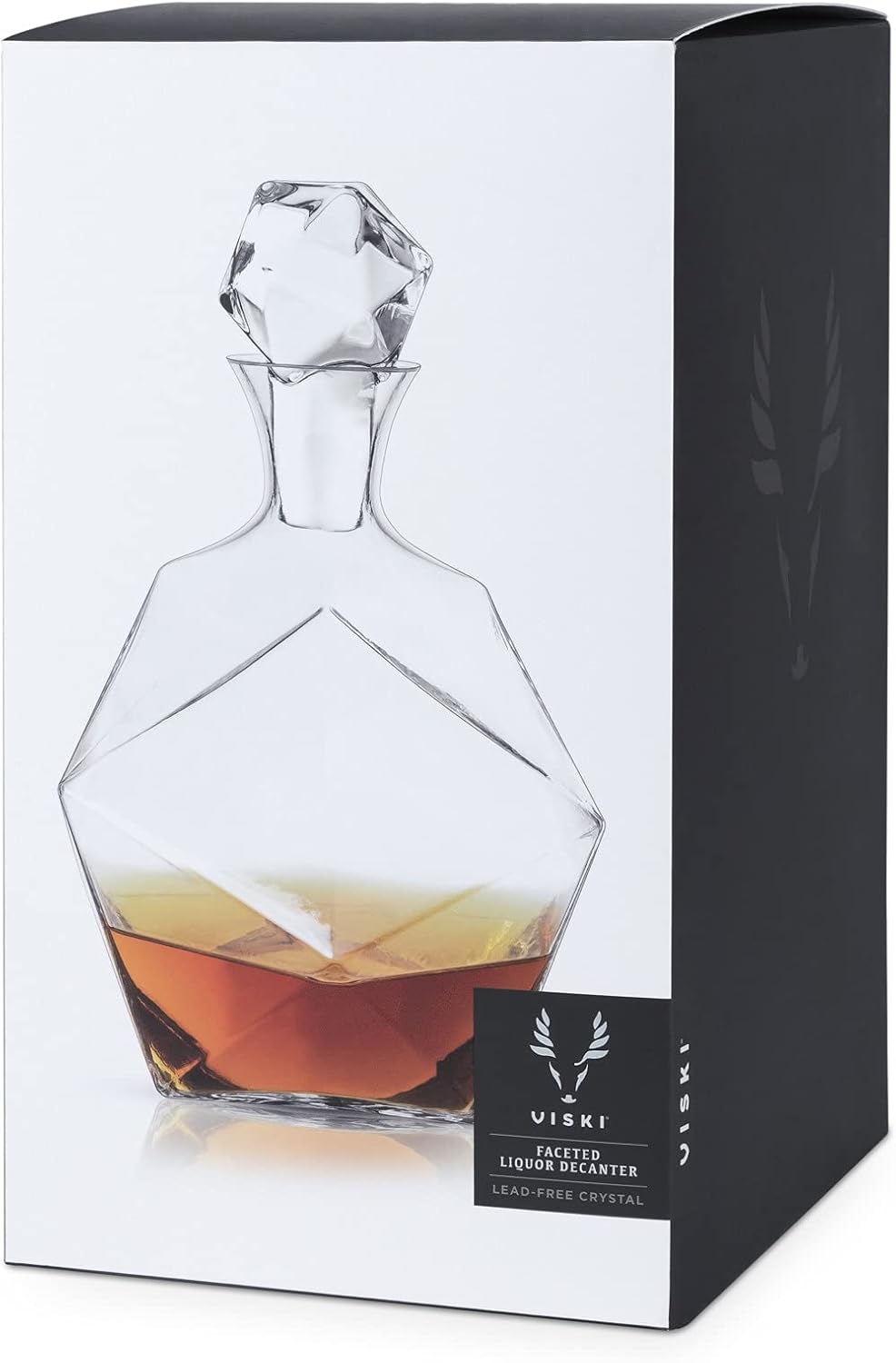 Viski Seneca Faceted Crystal Whiskey Decanter with Stopper, Elegant Liquor Decanter for Bourbon, Scotch, Spirits, Wedding Gifts, Man Cave Essentials, Home Bar Accessories, 40 oz (1.18 L)