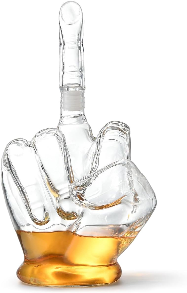 Middle Finger Whiskey Decanter – Whiskey Decanter Set with Metal Funnel – Funny Wine Decanter Set – Wine Decanter Gift Set for Someone You Love – Middle Finger Gifts Funny for Men and Women