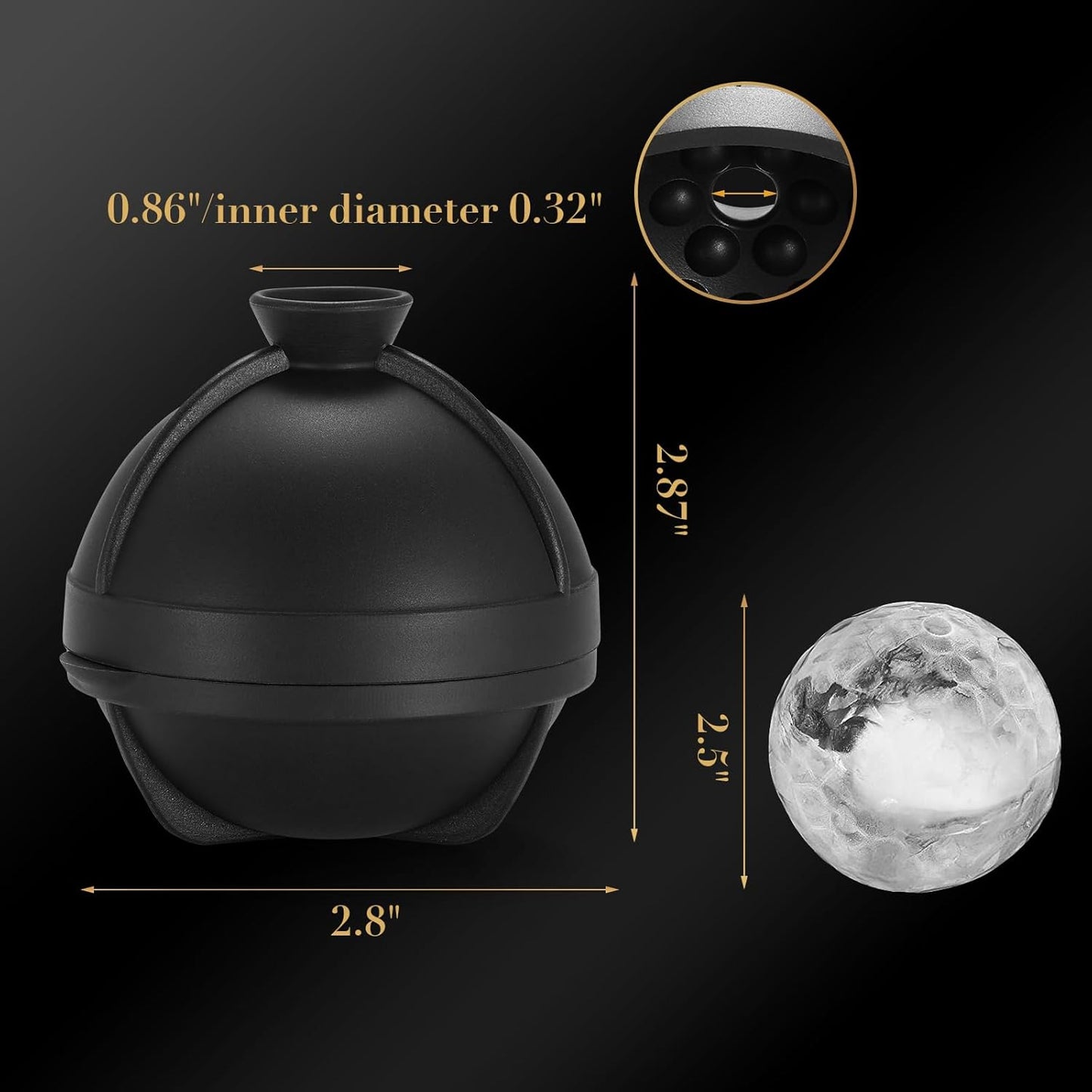 ACOOKEE Golf Gifts Ball Ice Maker Mold set of 4, 2.5" Large Sphere Round Ice Cube Mold for Whiskey, Cocktails, Coffee, Soda, Fun Drinks, and Gifts,Leak-Free, Reusable, BPA-Free