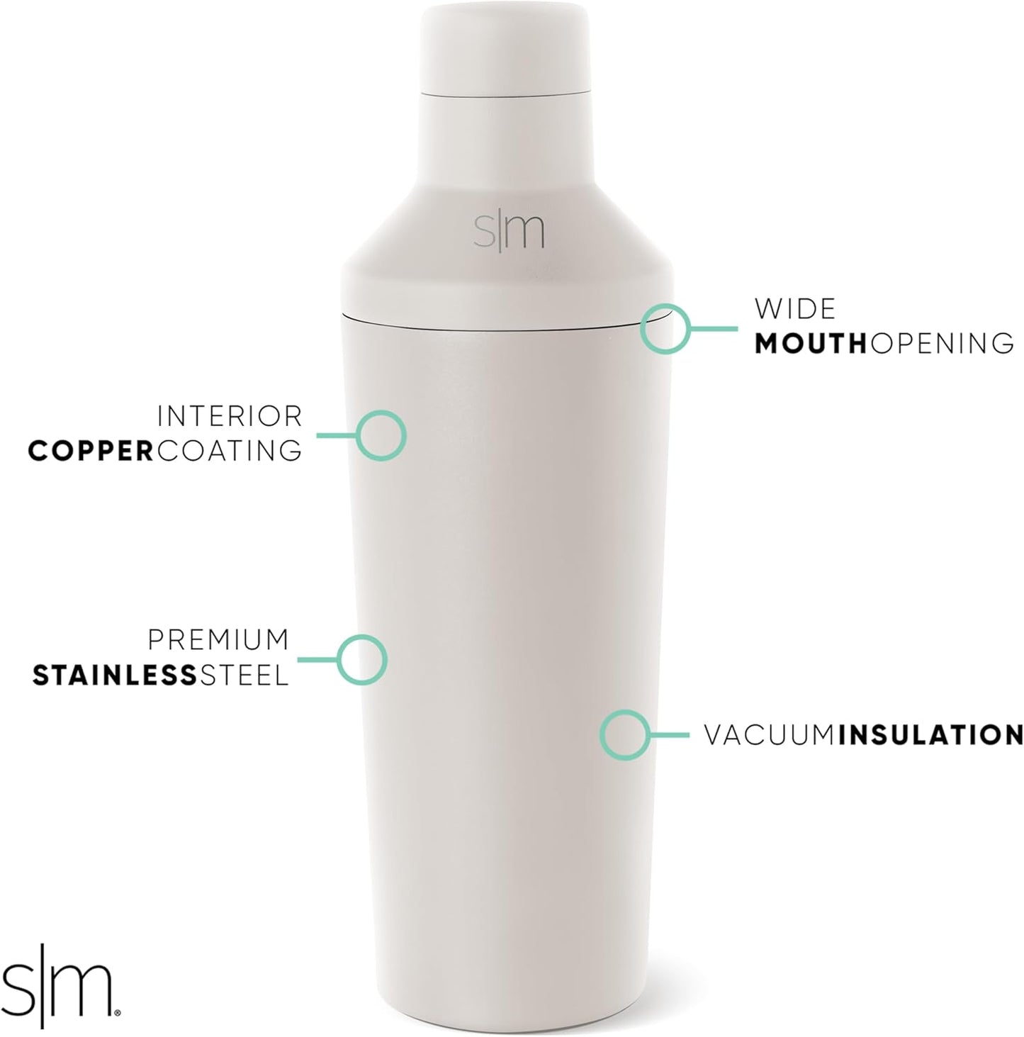 Simple Modern Cocktail Shaker Set with Jigger Lid | Stainless Steel Boston Shaker Insulated Martini Mixer for Mocktails | Gifts for Men Women Him Her | Classic Collection | 20oz | Almond Birch