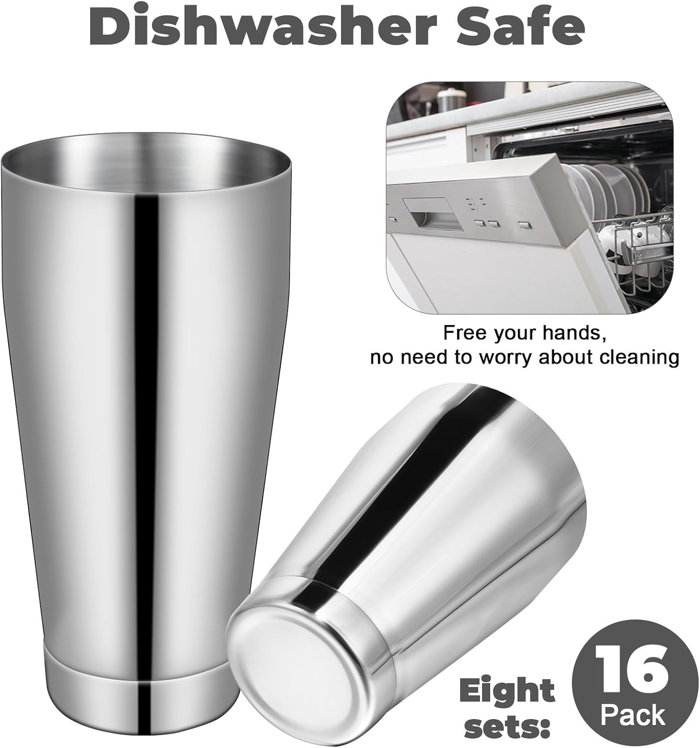 Dandat 16 Pcs Cocktail Shaker Boston Cocktail Shaker Set, Stainless Steel Martini Drink Shakers Bartending, 18 Oz & 28 Oz Bar Professional Shake Mixer Tin Tools for Bartender Cocktails (Silver)