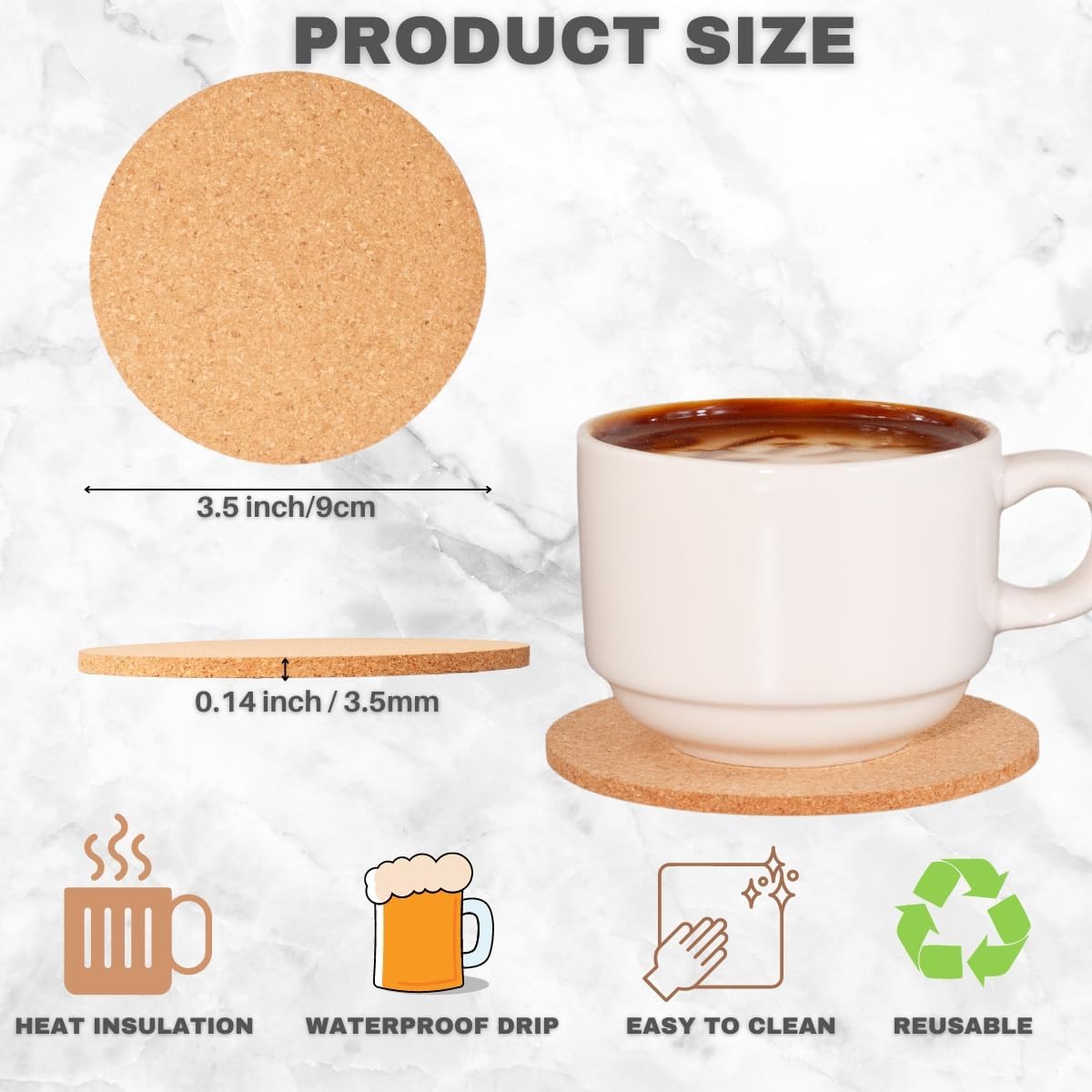 Faithful Panda 50 Pack Cork Coasters for Drinks - 3.5" Round Blank Natural Cork Pads, 3.5mm Thick Absorbent Heat-Resistant Drink Coasters for DIY Laser Engraving, Wedding Favors, Home Bar & Party