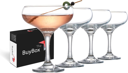 Champagne Cocktail Glasses Set of 4, Elegant Coupe Cocktail Glasses, Martini Glasses, Long Stem Glassware (4 Pcs (9oz/270ml))