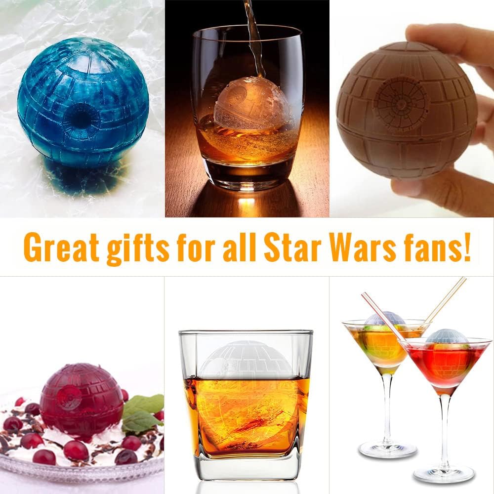 Round Ice Cube Mold Star Wars Death Star Ice Cube Molds for Whiskey Bourbon Cocktails Chocolate (3 Pack + 2 Coasters+1Tray+ Starry bag)