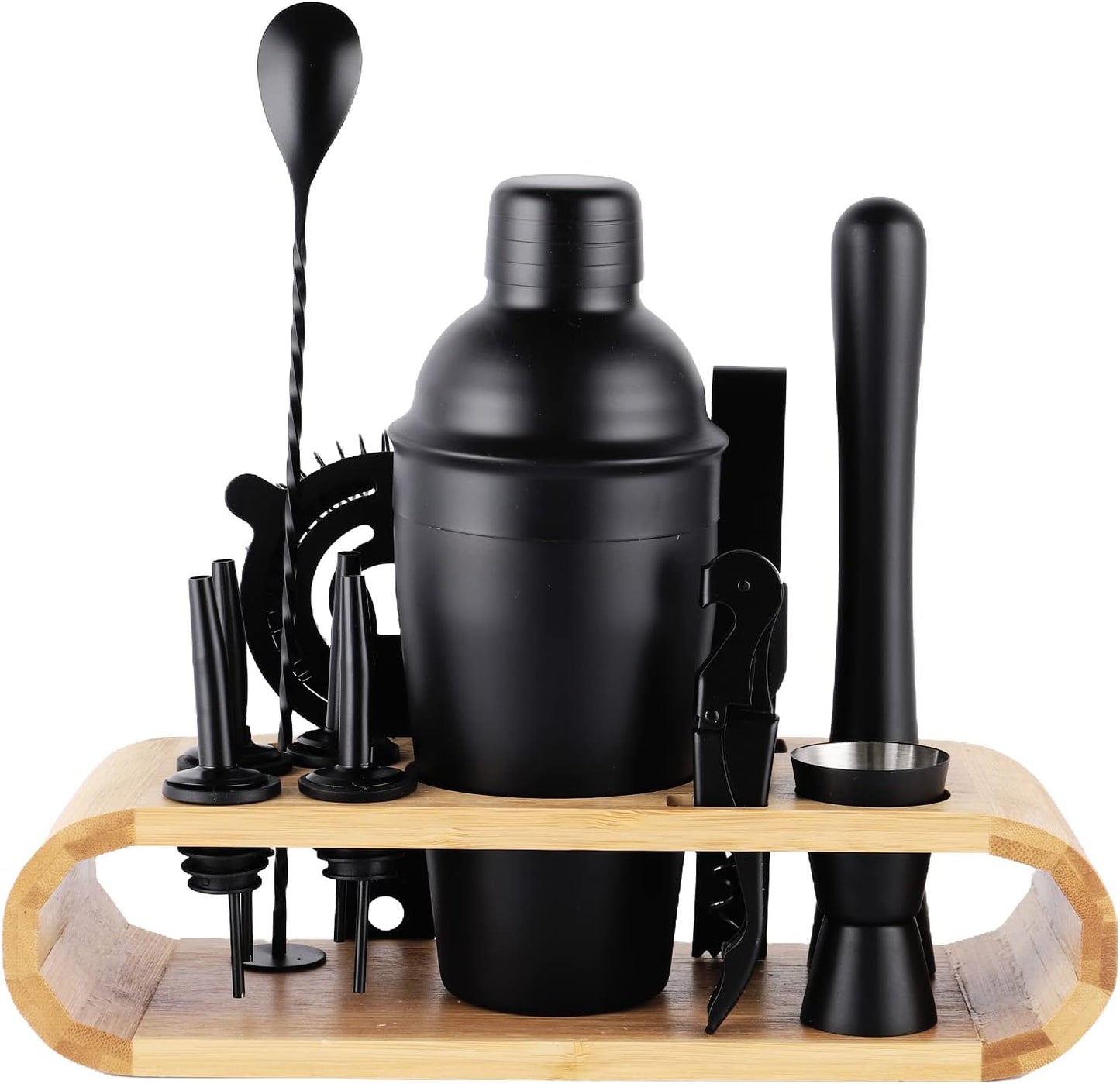JNWINOG 12Pcs-Cocktail Shaker Set Stainless Steel Bartending Kit 18.6oz Cocktail Bar Set Cocktail Mix Drink Making Kit Professional Bar and Home Drink Bar Tools for Bartender (Matte Black, 12Pcs)
