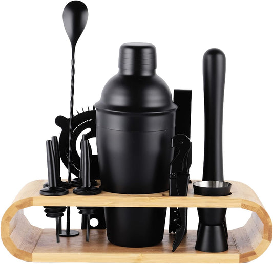 JNWINOG 12Pcs-Cocktail Shaker Set Stainless Steel Bartending Kit 18.6oz Cocktail Bar Set Cocktail Mix Drink Making Kit Professional Bar and Home Drink Bar Tools for Bartender (Matte Black, 12Pcs) - 12Pcs