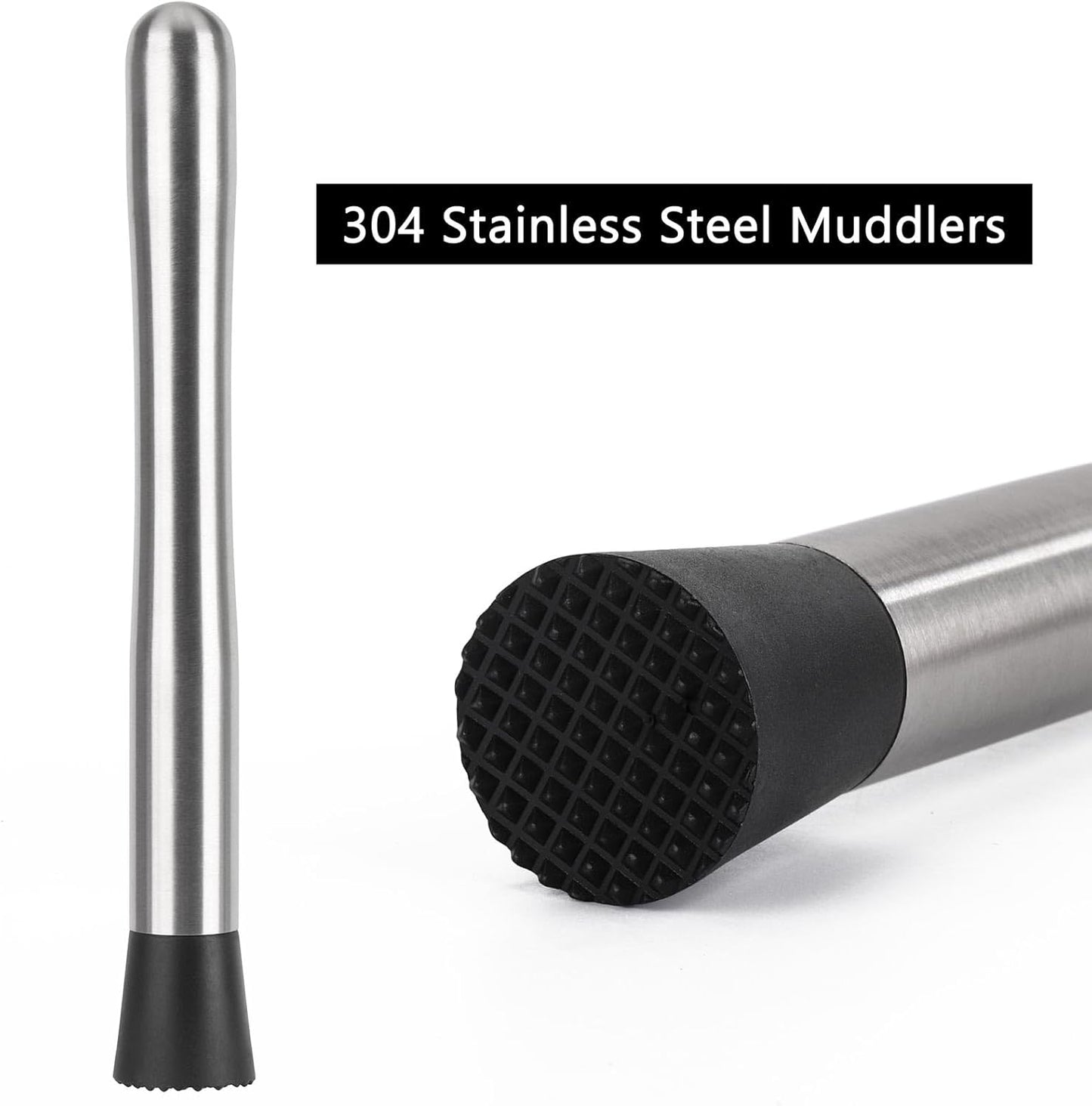 Muddlers for Cocktail Mixing Spoon Set of 6, 9.8 Inch Muddlers 304 Stainless Steel Fruit Crusher Mixing Spoon Ice Crusher for Bar Party and Home