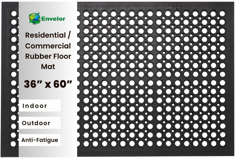 Envelor Anti Fatigue Mat Rubber Floor Mats Door Mat Non Slip Drainage Mat for Entryway, Kitchen, Restaurant, Garage, Heavy Duty Use Doormat, Commercial Floor Mat Industrial 36 x 60 Inches