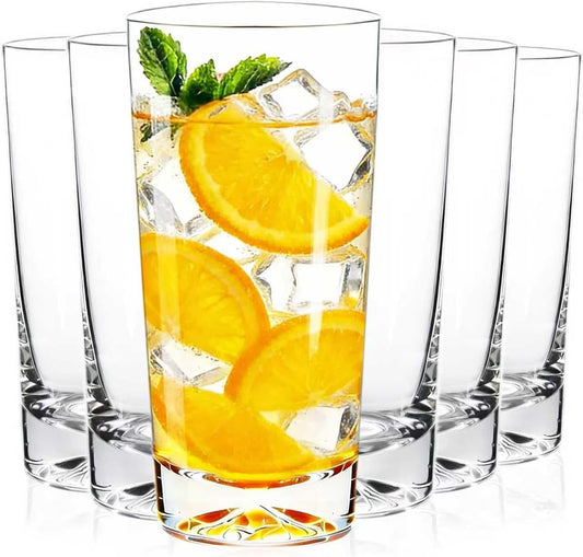 Drinking Glasses Set of 6, 16oz Glass Cups with Wide Mouth Design,Water Glasses for Bar Glassware, Premium Tall Glasses Drinking Set for Water, Beer, Juice and Cocktail, Unique Gifts for Christmas