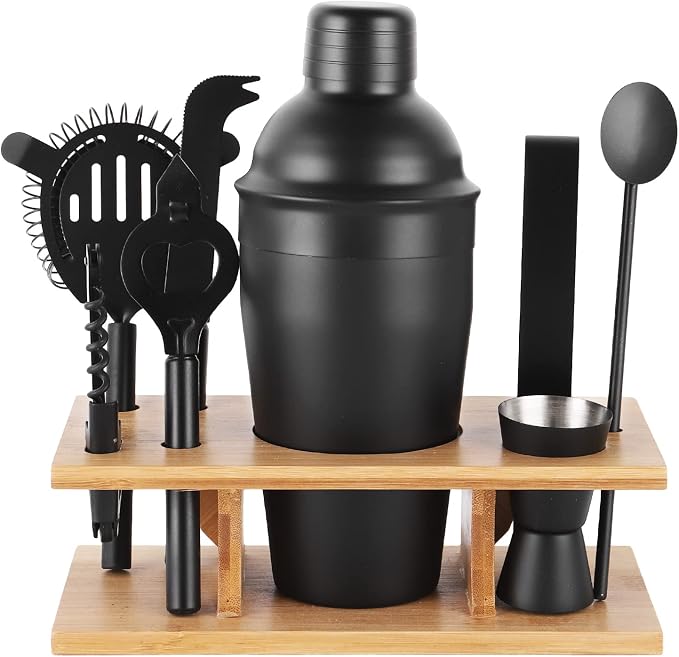 JNWINOG 12Pcs-Cocktail Shaker Set Stainless Steel Bartending Kit 18.6oz Cocktail Bar Set Cocktail Mix Drink Making Kit Professional Bar and Home Drink Bar Tools for Bartender (Matte Black, 12Pcs) - B0B8YNCNGC