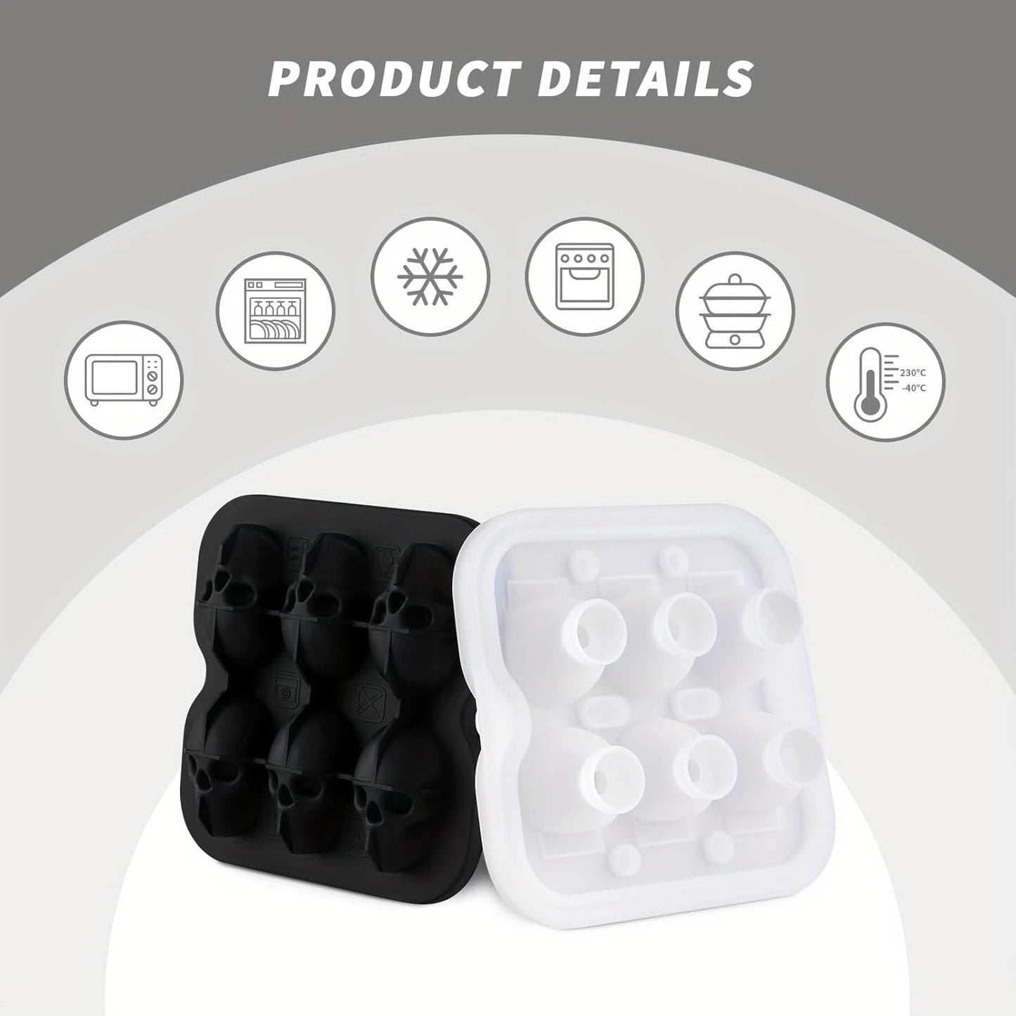 Skull Ice Cube Mold, 6-Cavity Silicone Ice Tray for Whiskey, Cocktails, and Beverages, Food-Grade Flexible Ice Maker for Halloween & Party Drinks, Easy Release & Dishwasher Safe