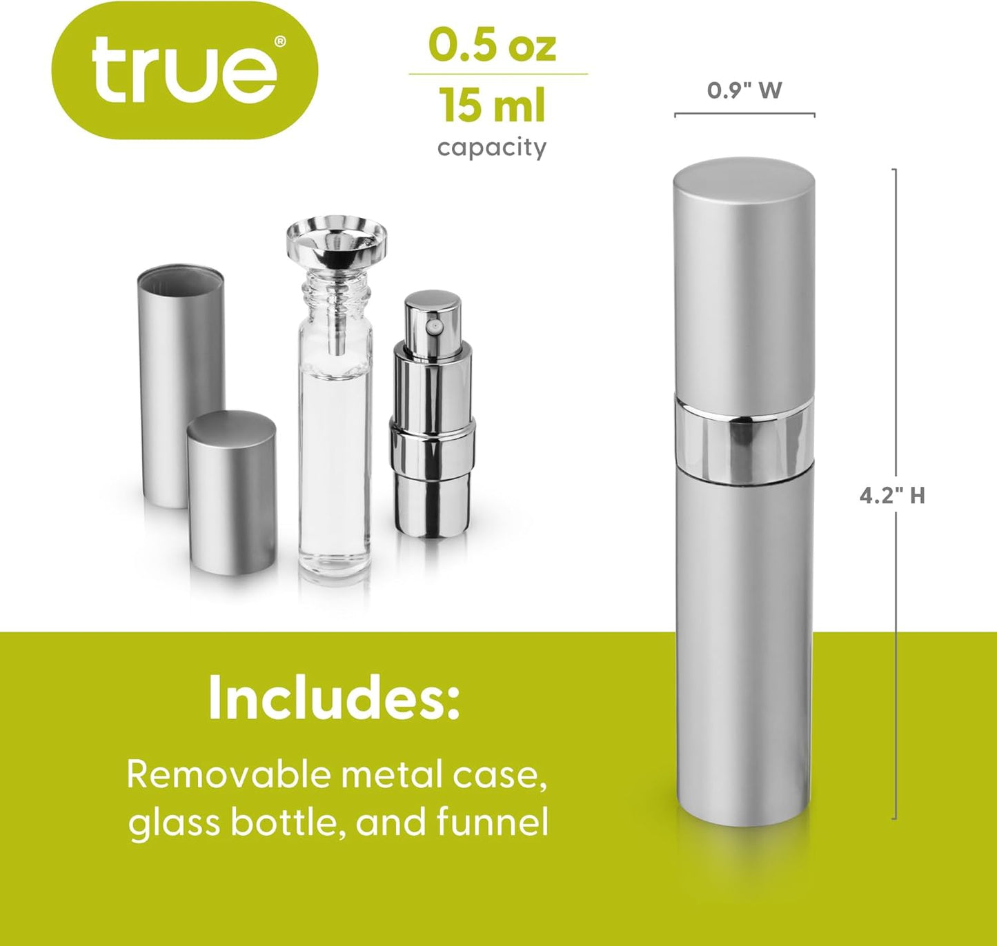 True Martini Atomizer Bar Mister – Spray Bottle for Gin & Vodka Martinis, Refillable Vermouth Spritzer for Bitters and Absinthe, Travel Perfume & Essential Oils Sprayer, Glass Canister with Funnel