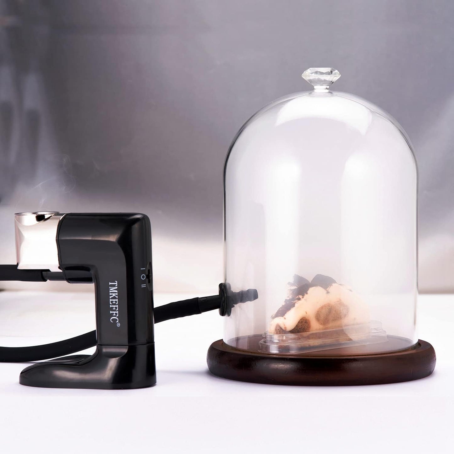 Smoking Cloche For Food Drinks With Wood Base, Cocktails Smoke Infuser Accessory, Glass Dome for Smoker Gun