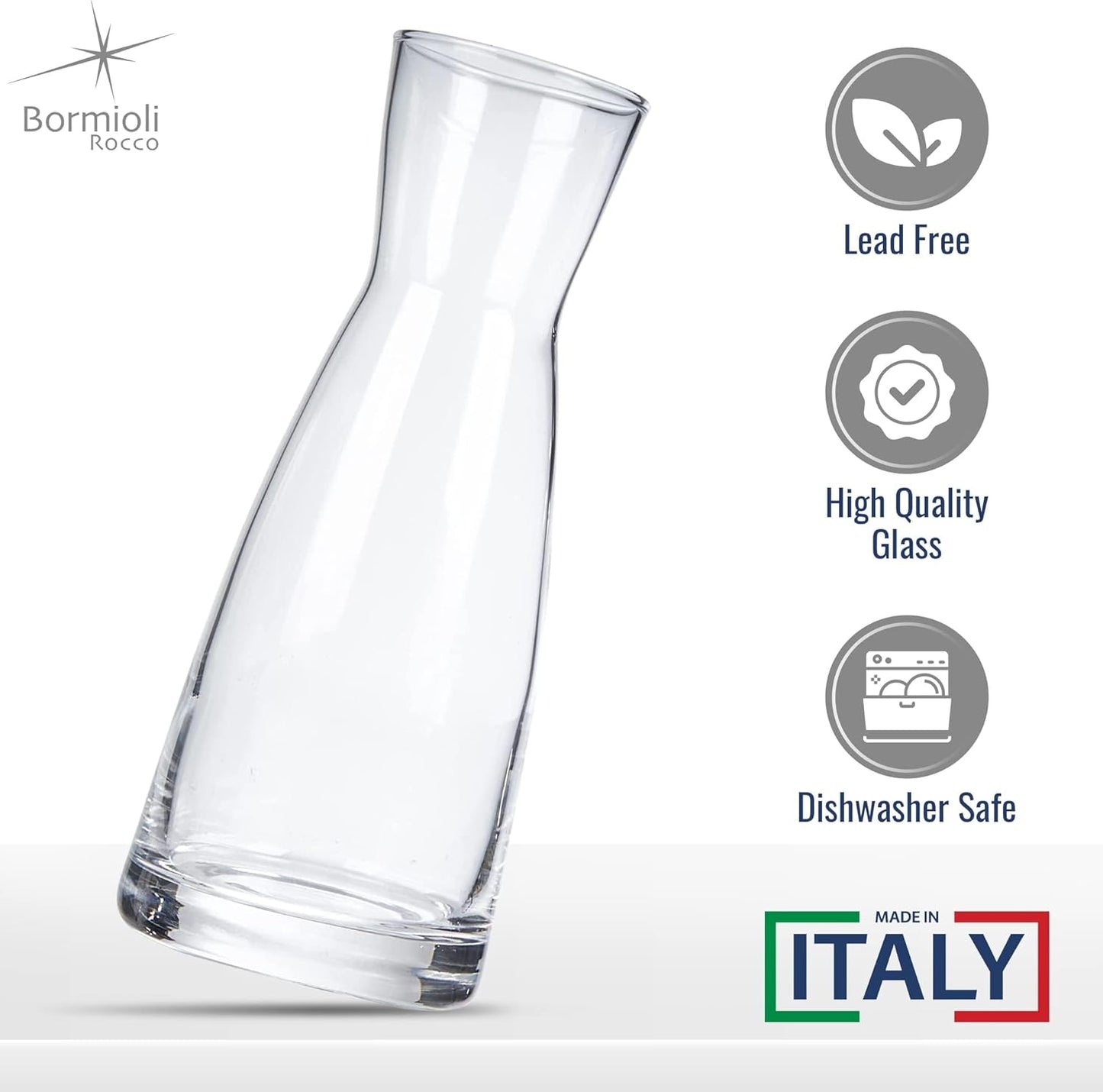 Bormioli Rocco Ypsilon Glass Carafe Set with Cork Tops, Set of 2-18.5 oz Contemporary Juice Containers & Drink Dispensers for Wine, Water, Milk - Dishwasher Safe Bar Glassware for Entertainment