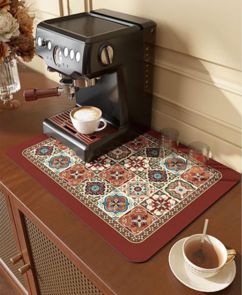 Cute Coffee Maker Mat for Countertops Bar Accessories, Colorful Dish Drying Pad for Kitchen, Absorbent Quick Drying Mat, 12 X16 inch (Color C, 16"x12")