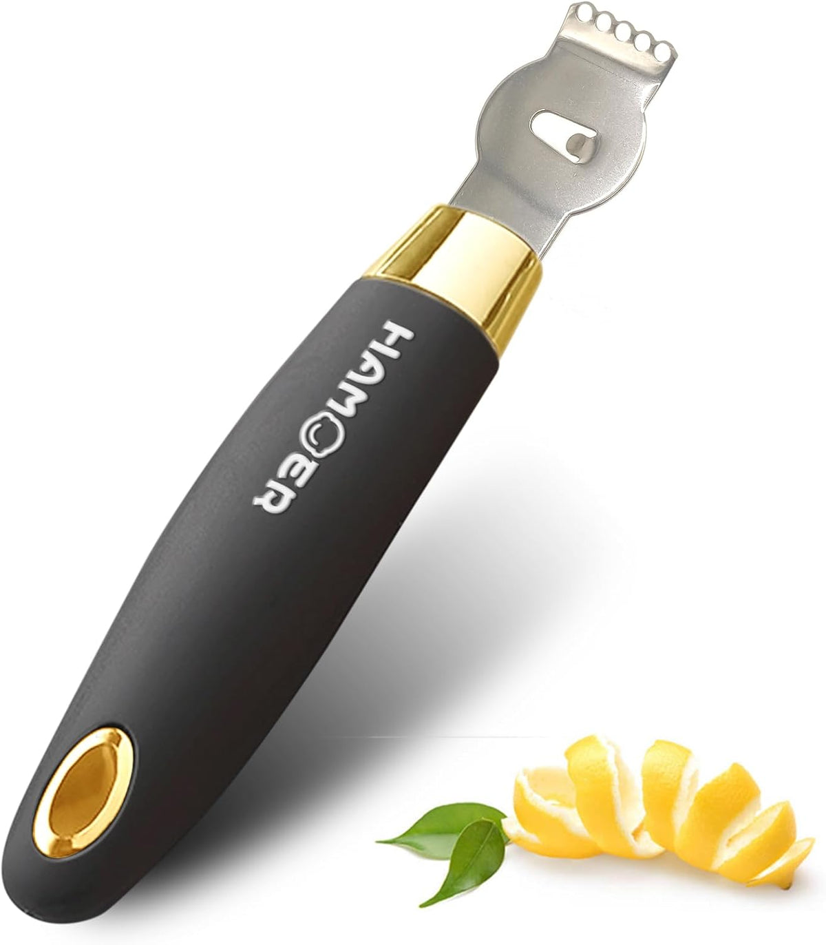 Lemon Lime Citrus Zester Channel knife 2-in-1 Tool Ergonomic Handle - Gold-Black