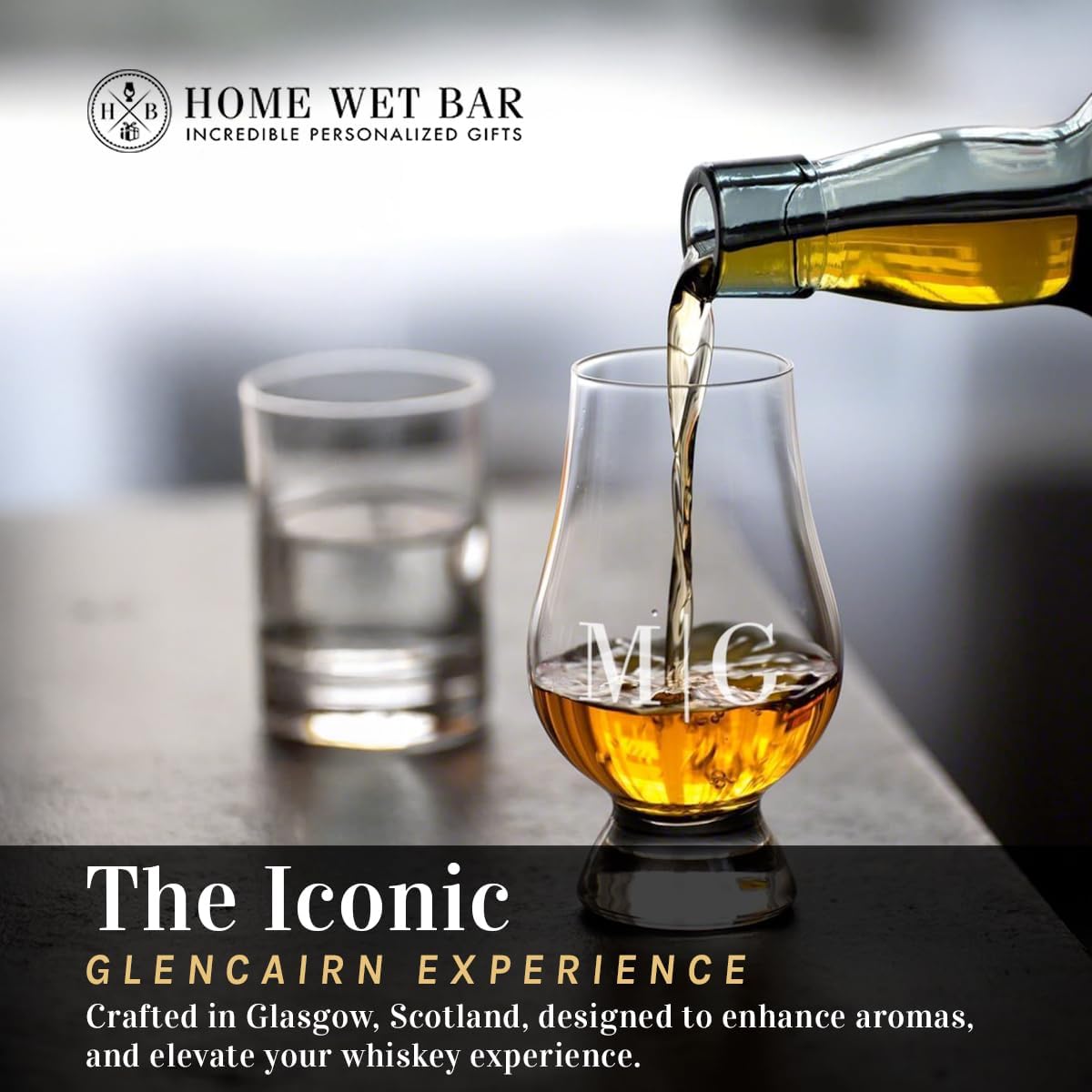 GLENCAIRN Personalized Whisky Glass - Custom Laser Engraved by Home Wet Bar | Perfect Glasses for the Current or Aspiring Whiskey Connoisseur, Set of 2
