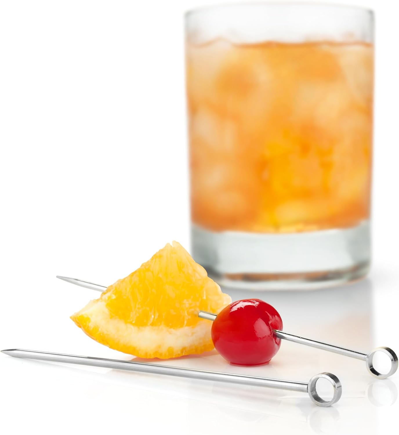 Viski Stainless Steel Cocktail Picks for Martini Olives and Cherries, Set of 6 Ring Top Metal Toothpicks for Drinks, Reusable Appetizer Skewers for Fruit and Cheese, Home Bar Accessories, 4.25”