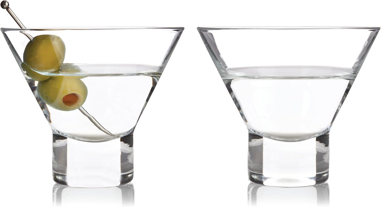 Viski Heavy Base Stemless Martini Glasses Set of 2, Crystal Cocktail Glasses for Vodka or Espresso Martini, Home Bar Glassware, Birthday Gifts for Women, Retirement Gifts for Men, 7.5 oz