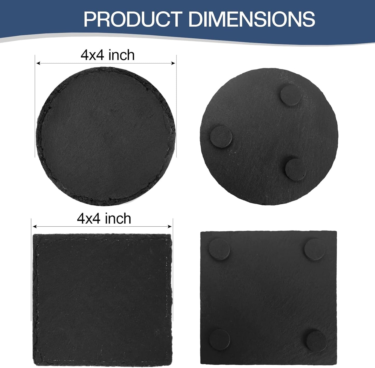24 Pieces Slate Coasters, Diameter Size 4 inch Black Coasters Stone Coaster Set, Perfect for use in Your Home, Office, Kitchen,bar,Christmas or Anywhere.（12 Square Pieces+12 Round Pieces）