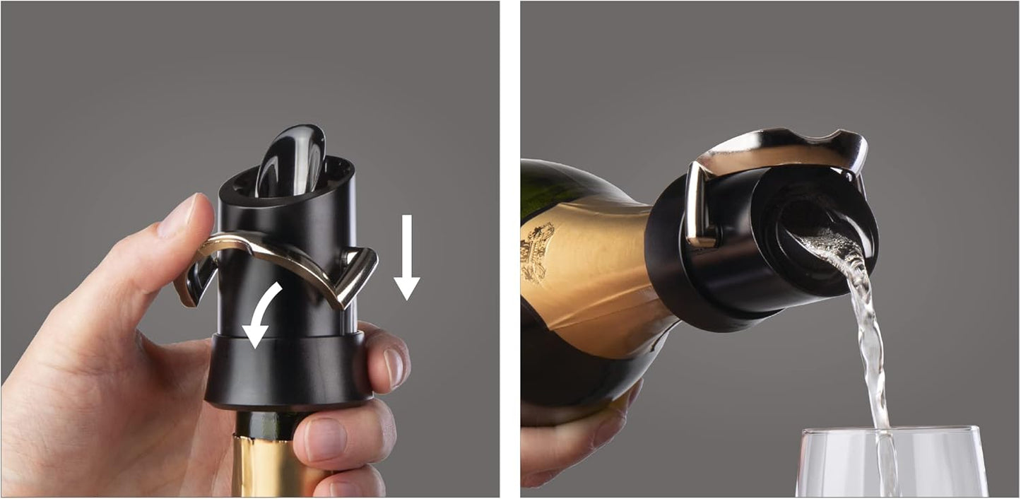 Vacu Vin Premium Champagne Bottle Stopper & Server - Preserve Bubbles for Up to a Week with Airtight Seal - Easy To Use, No Spill & Non-Drip Pouring - Kitchen Bar Counter Essentials