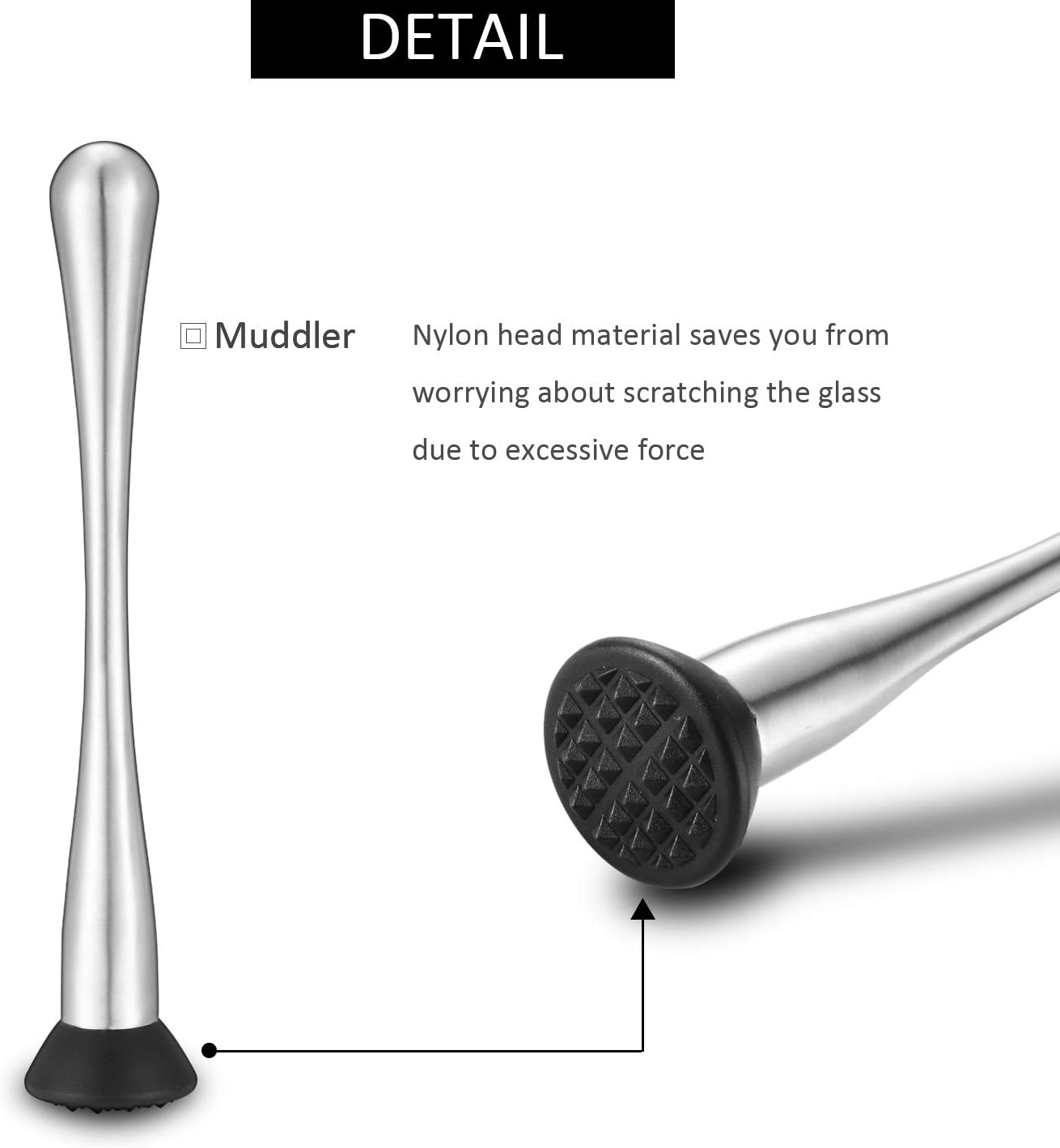 Stainless Steel Muddler for Cocktails,Mixing Spoon and Measuring Jigger,Professional Bar Tools,10-inch Bar Muddler for Making Mojitos,Margaritas and Other Fruit Based Drinks.