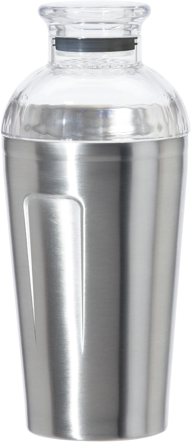 OGGI Groove Insulated Cocktail Shaker-17oz Double Wall Vacuum Insulated Stainless Steel, Tritan Lid has Built In Strainer, Ideal Cocktail Mixer, Martini Shaker, Margarita Shaker, Stainless
