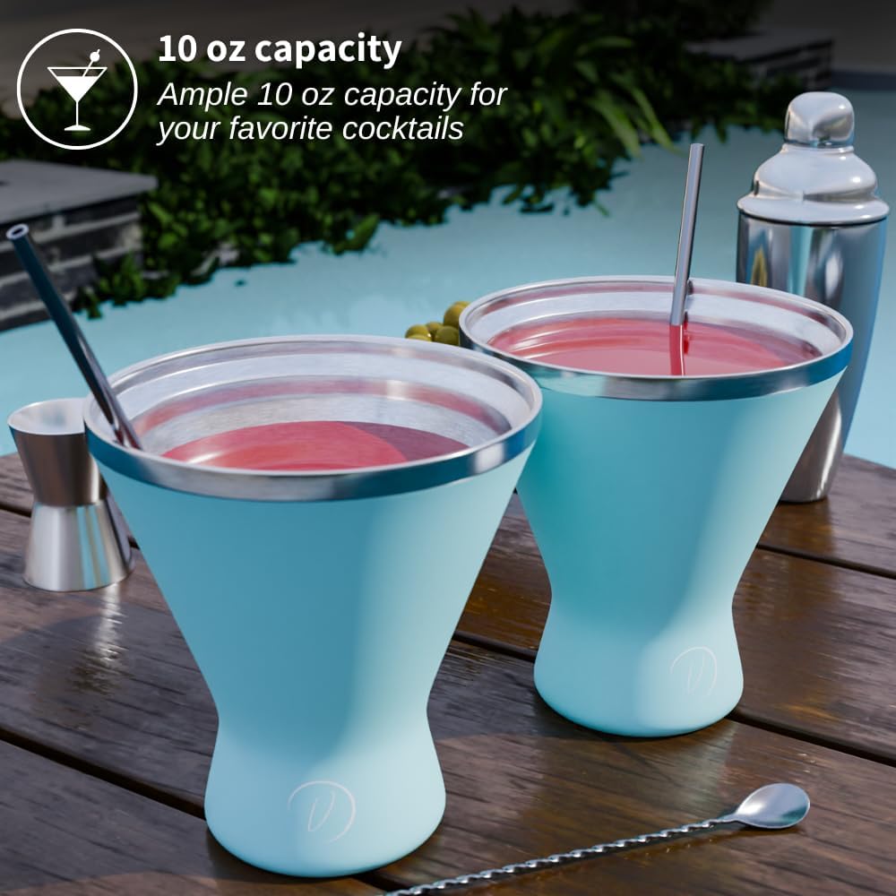 Mother’s Day Gift for Mom – Set of 2 [Blue] Stainless Steel Martini Glasses, Unbreakable Metal Cocktail Glass Set, Unique Gift for Women Wife, 10oz