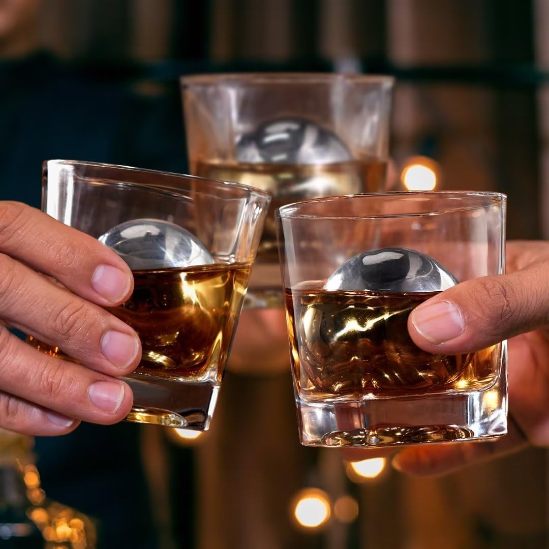 Whiskey Balls Reusable 55mm, Father's Day Bourbon Gifts for Men, Whiskey Ice Stones with Tongs, for Dad Who Has Everything, Anniversary Birthday Gifts for Boyfriend Grandpa Him Husband from Wife