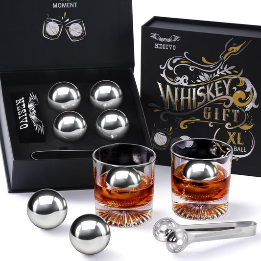 Whiskey Balls Reusable 55mm, Father's Day Bourbon Gifts for Men, Whiskey Ice Stones with Tongs, for Dad Who Has Everything, Anniversary Birthday Gifts for Boyfriend Grandpa Him Husband from Wife