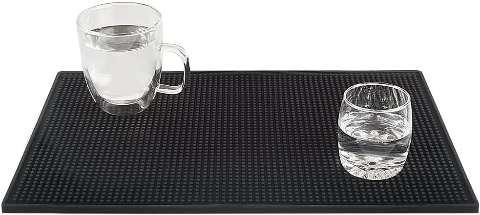 Tebery 2 Pack Black Bar Mat, 18" x 12" Rubber Dish Drying Mat for Countertop, Non Slip Cocktail Service Spill Mats for Bartending, Coffee Bar Mats Accessories for Home Kitchen