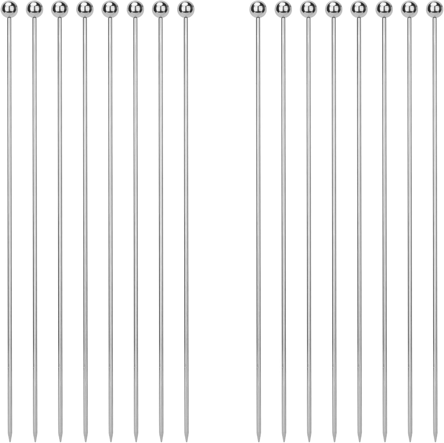 16PCS Cocktail Picks, Reusable Metal Toothpick,8 inch Stainless Steel Cocktail Toothpick, Martini Skewer, Bloody Mary Skewer for Olive Appetizer Fruit