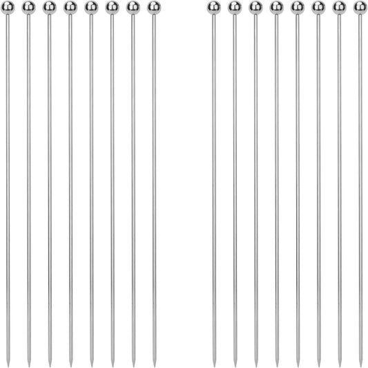16PCS Cocktail Picks, Reusable Metal Toothpick,8 inch Stainless Steel Cocktail Toothpick, Martini Skewer, Bloody Mary Skewer for Olive Appetizer Fruit